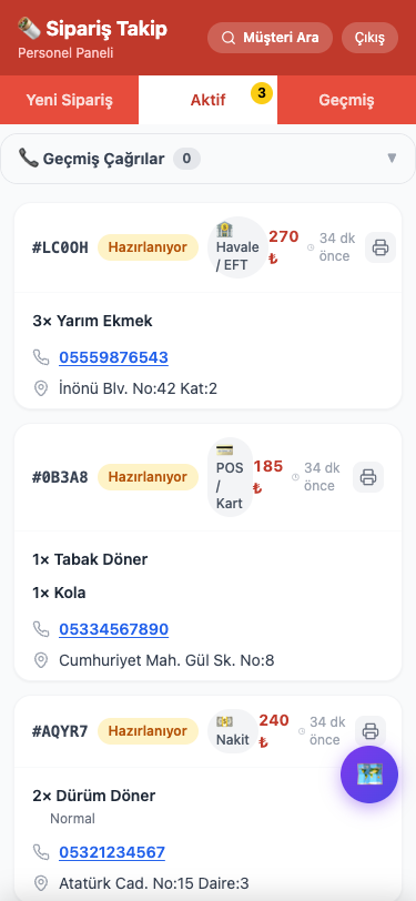 Aktif Siparişler